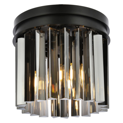 Elegant Crystal Prism 6 Light Flush Mount - Matte Black/Silver, L 12" (1208F12MB-SS-RC)