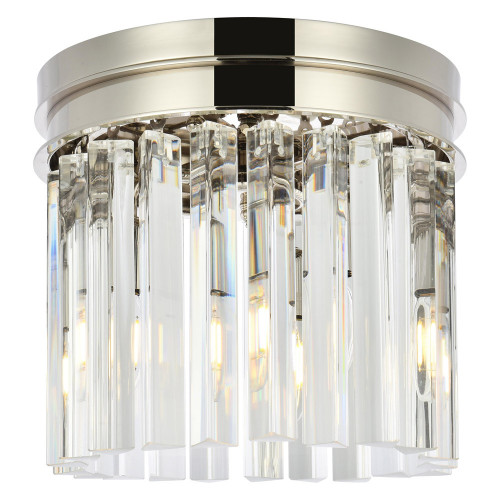 Elegant Crystal Prism 6 Light Flush Mount - Polished Nickel, L 12" (1208F12PN-RC)