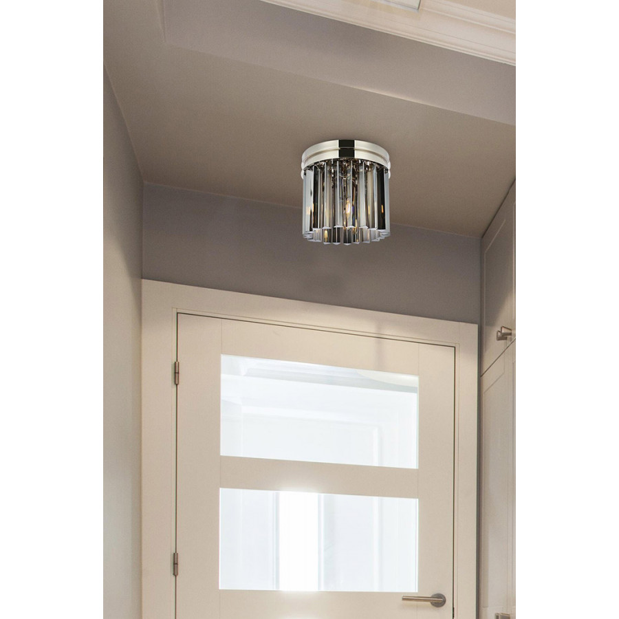 Elegant Crystal Prism 6 Light Flush Mount - Polished Nickel/Silver, L 12" (1208F12PN-SS-RC)
