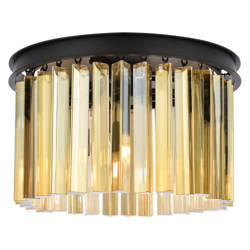 Elegant Crystal Prism 6 Light Flush Mount - Matte Black/Gold, L 16" (1208F16MB-GT-RC)