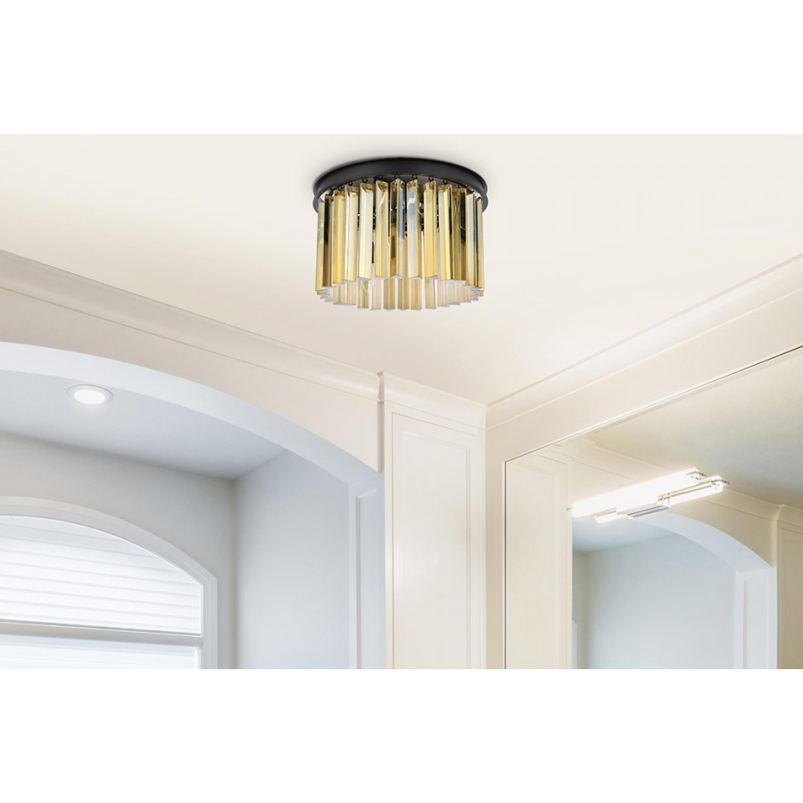Elegant Crystal Prism 6 Light Flush Mount - Matte Black/Gold, L 16" (1208F16MB-GT-RC)