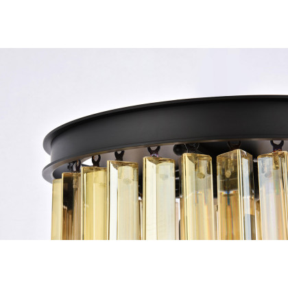 Elegant Crystal Prism 6 Light Flush Mount - Matte Black/Gold, L 16" (1208F16MB-GT-RC)