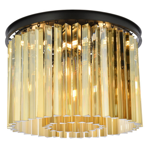 Elegant Crystal Prism 6 Light Flush Mount - Matte Black/Gold, L 20" (1208F20MB-GT-RC)
