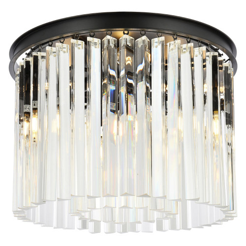Elegant Crystal Prism 6 Light Flush Mount - Matte Black, L 20" (1208F20MB-RC)