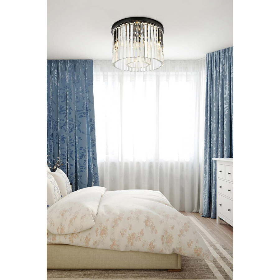 Elegant Crystal Prism 6 Light Flush Mount - Matte Black, L 20" (1208F20MB-RC)