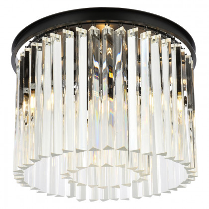 Elegant Crystal Prism 6 Light Flush Mount - Matte Black, L 20" (1208F20MB-RC)