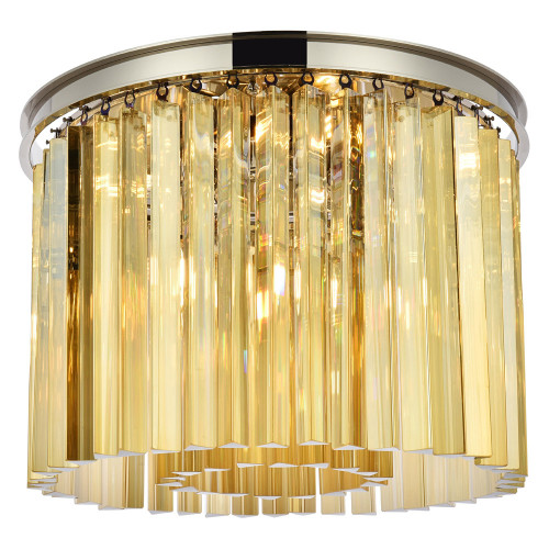 Elegant Crystal Prism 6 Light Flush Mount - Polished Nickel/Gold, L 20" (1208F20PN-GT-RC)