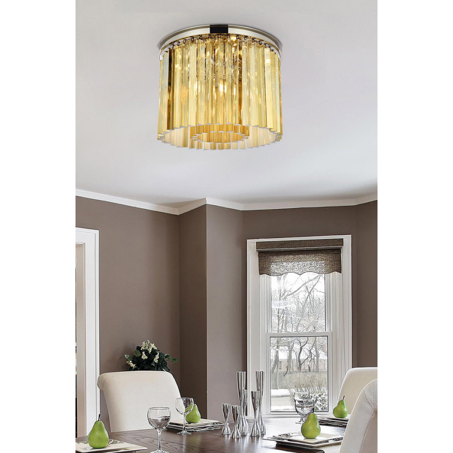 Elegant Crystal Prism 6 Light Flush Mount - Polished Nickel/Gold, L 20" (1208F20PN-GT-RC)