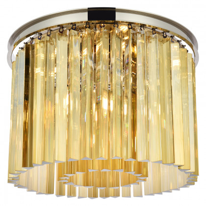Elegant Crystal Prism 6 Light Flush Mount - Polished Nickel/Gold, L 20" (1208F20PN-GT-RC)