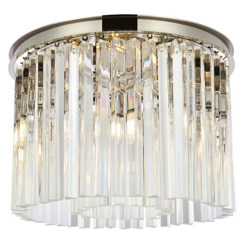 Elegant Crystal Prism 6 Light Flush Mount - Polished Nickel, L 20" (1208F20PN-RC)