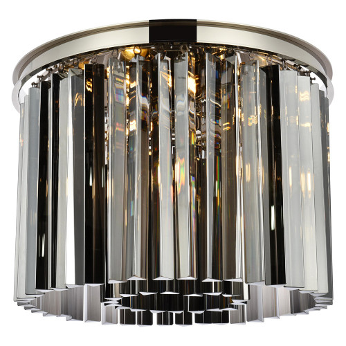Elegant Crystal Prism 6 Light Flush Mount - Polished Nickel/Silver, L 20" (1208F20PN-SS-RC)