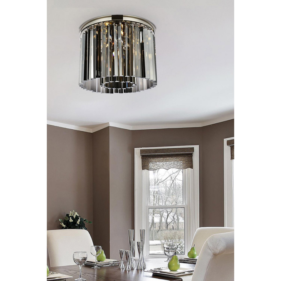 Elegant Crystal Prism 6 Light Flush Mount - Polished Nickel/Silver, L 20" (1208F20PN-SS-RC)
