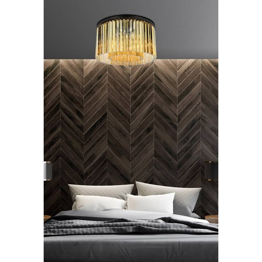 Elegant Crystal Prism 6 Light Flush Mount - Matte Black/Gold, L 26" (1208F26MB-GT-RC)
