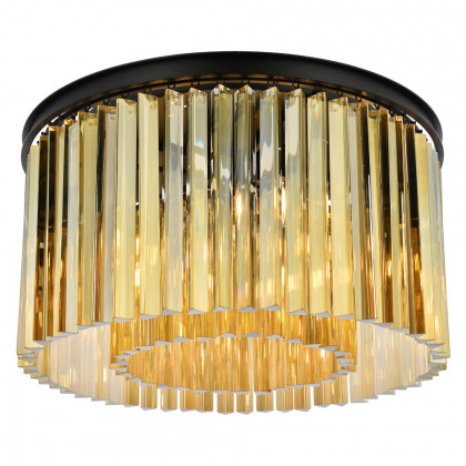 Elegant Crystal Prism 6 Light Flush Mount - Matte Black/Gold, L 26" (1208F26MB-GT-RC)