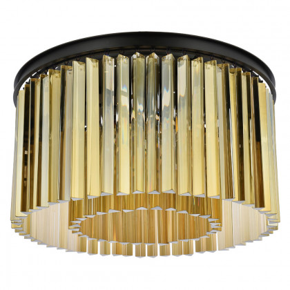 Elegant Crystal Prism 6 Light Flush Mount - Matte Black/Gold, L 26" (1208F26MB-GT-RC)