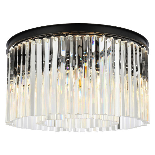 Elegant Crystal Prism 6 Light Flush Mount - Matte Black, L 26" (1208F26MB-RC)