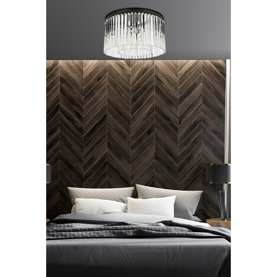 Elegant Crystal Prism 6 Light Flush Mount - Matte Black, L 26" (1208F26MB-RC)