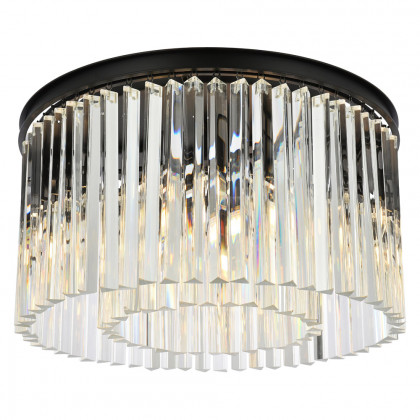 Elegant Crystal Prism 6 Light Flush Mount - Matte Black, L 26" (1208F26MB-RC)