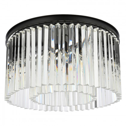 Elegant Crystal Prism 6 Light Flush Mount - Matte Black, L 26" (1208F26MB-RC)