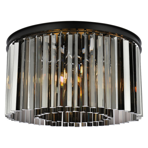 Elegant Crystal Prism 6 Light Flush Mount - Matte Black/Silver, L 26" (1208F26MB-SS-RC)