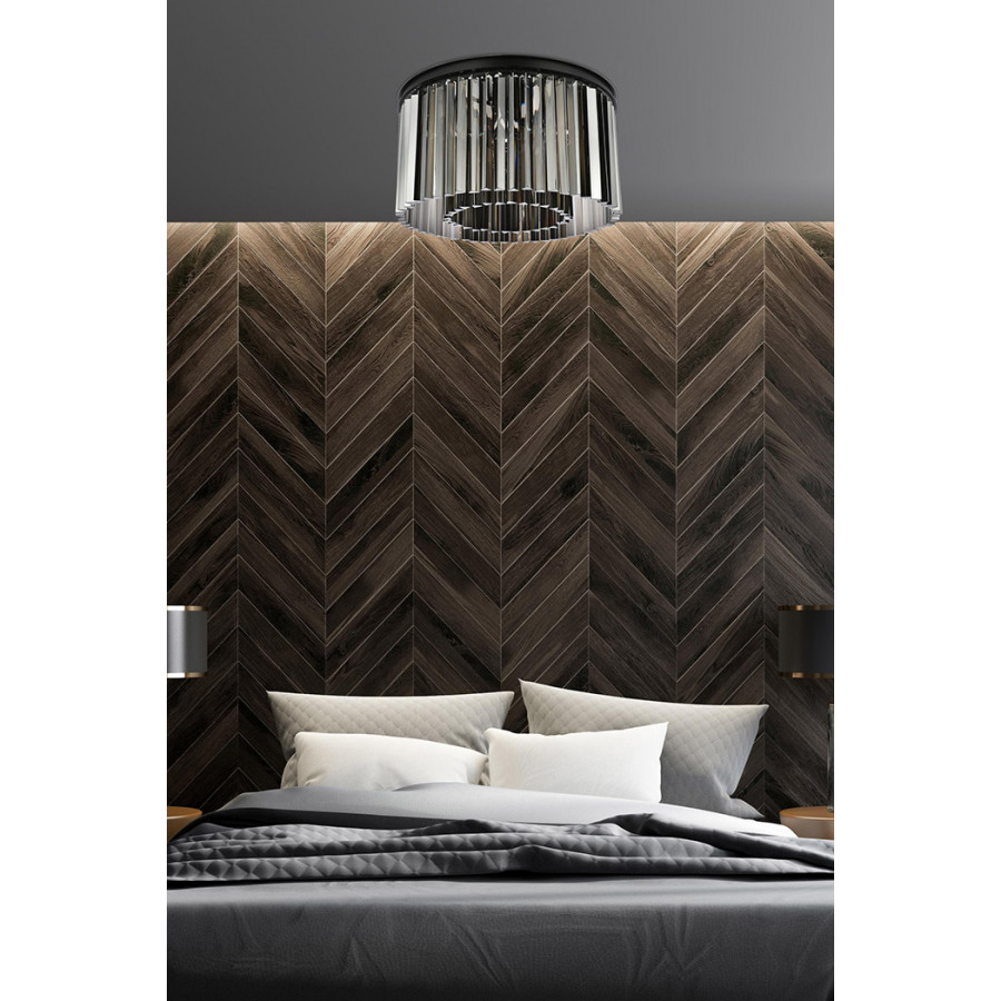 Elegant Crystal Prism 6 Light Flush Mount - Matte Black/Silver, L 26" (1208F26MB-SS-RC)