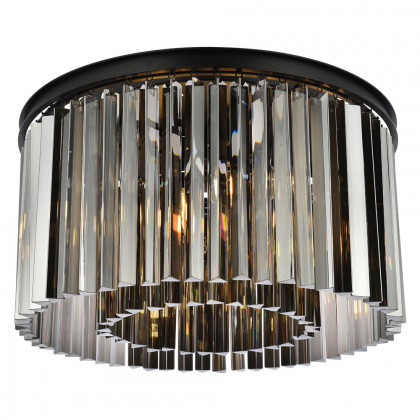 Elegant Crystal Prism 6 Light Flush Mount - Matte Black/Silver, L 26" (1208F26MB-SS-RC)