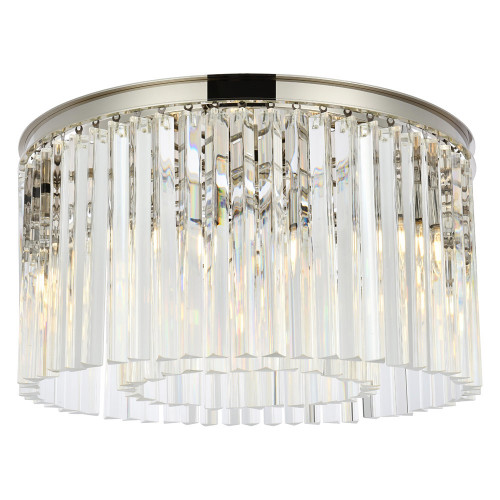 Elegant Crystal Prism 6 Light Flush Mount - Polished Nickel, L 26" (1208F26PN-RC)
