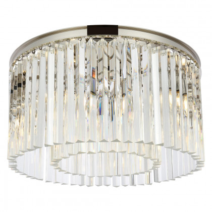 Elegant Crystal Prism 6 Light Flush Mount - Polished Nickel, L 26" (1208F26PN-RC)