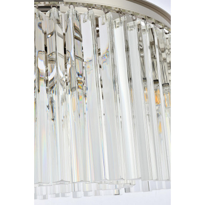 Elegant Crystal Prism 6 Light Flush Mount - Polished Nickel, L 26" (1208F26PN-RC)