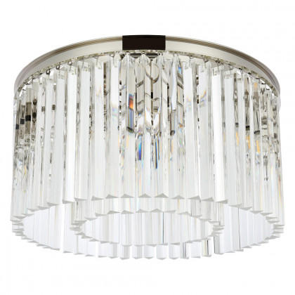 Elegant Crystal Prism 6 Light Flush Mount - Polished Nickel, L 26" (1208F26PN-RC)