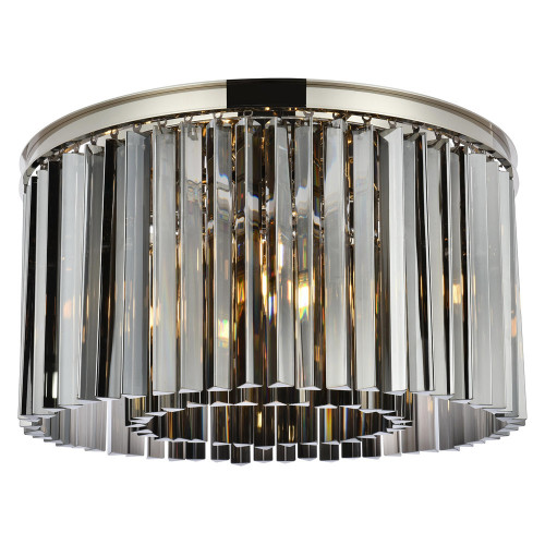 Elegant Crystal Prism 6 Light Flush Mount - Polished Nickel/Silver, L 26" (1208F26PN-SS-RC)