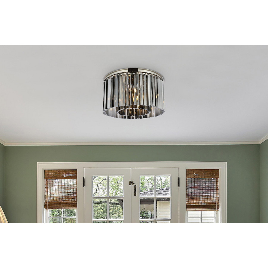 Elegant Crystal Prism 6 Light Flush Mount - Polished Nickel/Silver, L 26" (1208F26PN-SS-RC)