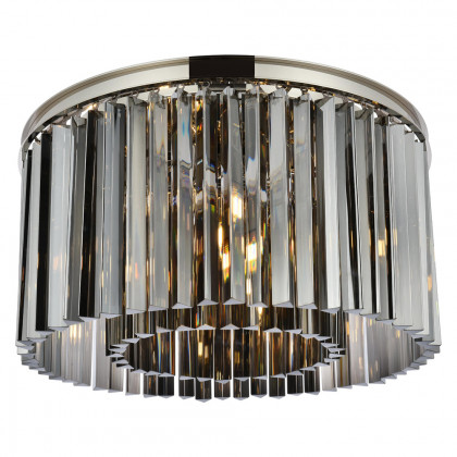 Elegant Crystal Prism 6 Light Flush Mount - Polished Nickel/Silver, L 26" (1208F26PN-SS-RC)