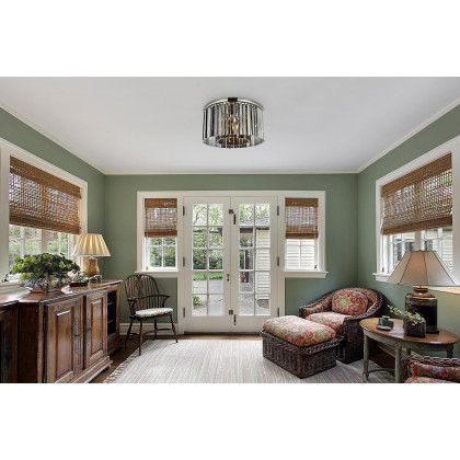 Elegant Crystal Prism 6 Light Flush Mount - Polished Nickel/Silver, L 26" (1208F26PN-SS-RC)