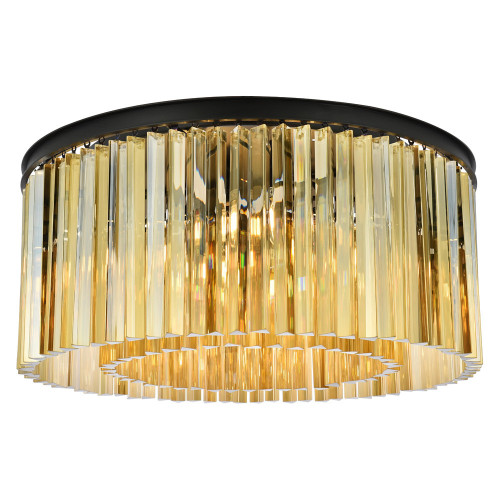Elegant Crystal Prism 6 Light Flush Mount - Matte Black/Gold, L 31.5" (1208F31MB-GT-RC)