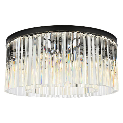 Elegant Crystal Prism 6 Light Flush Mount - Matte Black, L 31.5" (1208F31MB-RC)
