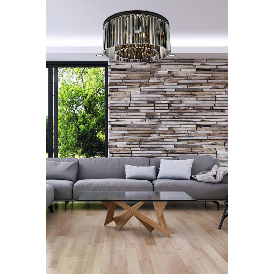 Elegant Crystal Prism 6 Light Flush Mount - Matte Black/Silver, L 31.5" (1208F31MB-SS-RC)