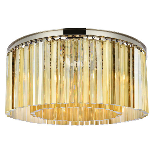 Elegant Crystal Prism 6 Light Flush Mount - Polished Nickel/Gold, L 31.5" (1208F31PN-GT-RC)