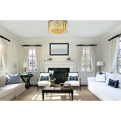 Elegant Crystal Prism 6 Light Flush Mount - Polished Nickel/Gold, L 31.5" (1208F31PN-GT-RC)
