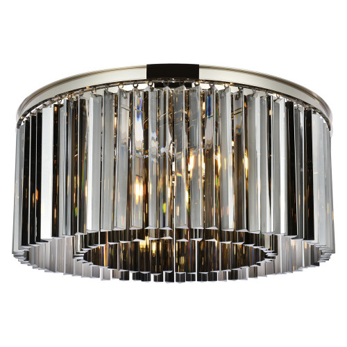 Elegant Crystal Prism 6 Light Flush Mount - Polished Nickel/Silver, L 31.5" (1208F31PN-SS-RC)