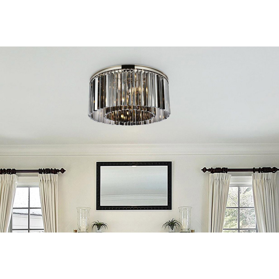 Elegant Crystal Prism 6 Light Flush Mount - Polished Nickel/Silver, L 31.5" (1208F31PN-SS-RC)