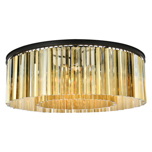 Elegant Crystal Prism 6 Light Flush Mount - Matte Black/Gold, L 43.5" (1208F43MB-GT-RC)