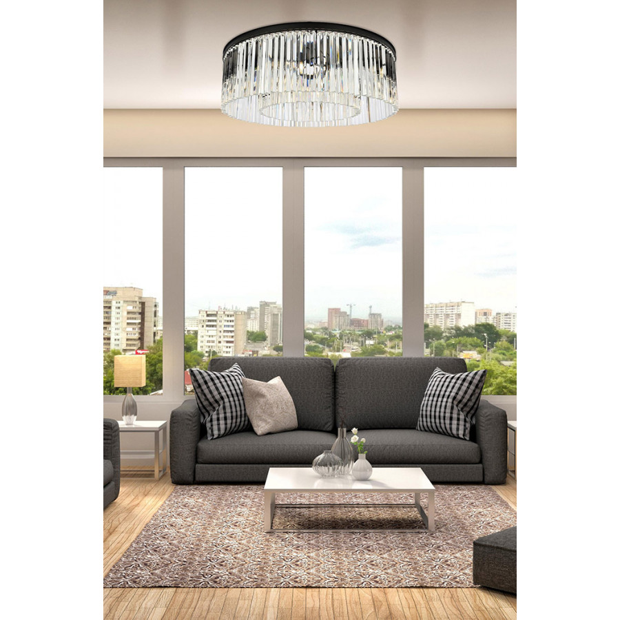 Elegant Crystal Prism 6 Light Flush Mount - Matte Black, L 43.5" (1208F43MB-RC)