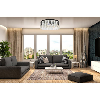 Elegant Crystal Prism 6 Light Flush Mount - Matte Black, L 43.5" (1208F43MB-RC)