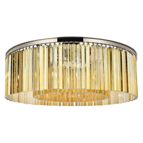 Elegant Crystal Prism 6 Light Flush Mount - Polished Nickel/Gold, L 43.5" (1208F43PN-GT-RC)