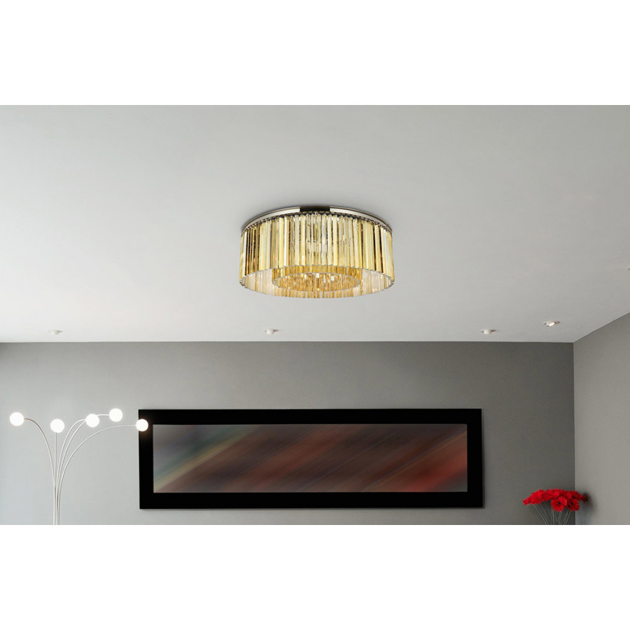Elegant Crystal Prism 6 Light Flush Mount - Polished Nickel/Gold, L 43.5" (1208F43PN-GT-RC)