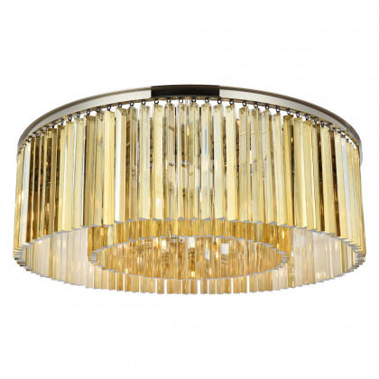 Elegant Crystal Prism 6 Light Flush Mount - Polished Nickel/Gold, L 43.5" (1208F43PN-GT-RC)