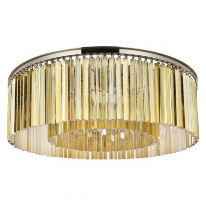 Elegant Crystal Prism 6 Light Flush Mount - Polished Nickel/Gold, L 43.5" (1208F43PN-GT-RC)