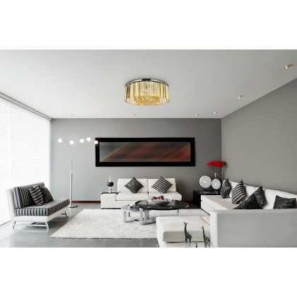 Elegant Crystal Prism 6 Light Flush Mount - Polished Nickel/Gold, L 43.5" (1208F43PN-GT-RC)