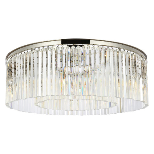 Elegant Crystal Prism 6 Light Flush Mount - Polished Nickel, L 43.5" (1208F43PN-RC)